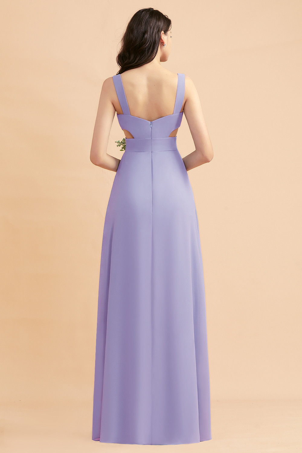 Dusty Blue Chiffon Bridesmaid Dress with Side Slit Long Wedding Guest Dress