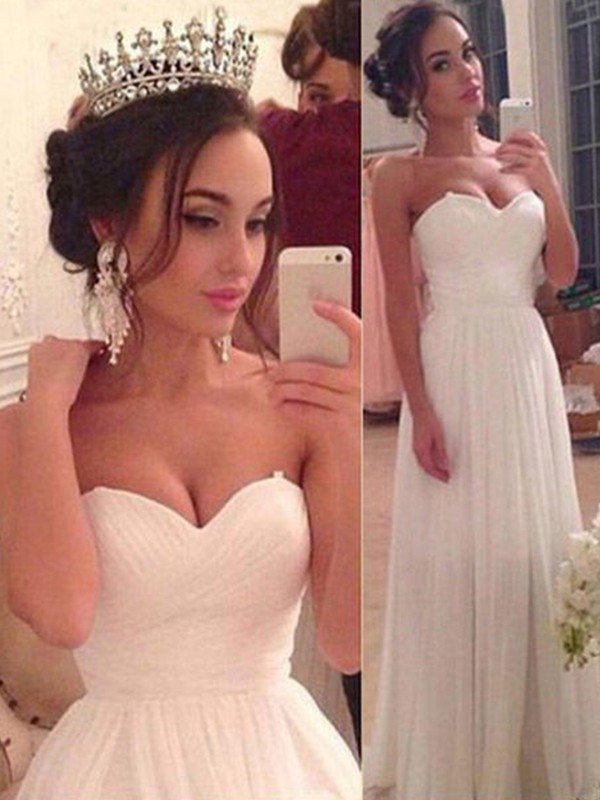Floor-Length A-Line Sleeveless Sweetheart Ruffles Wedding Dresses UK