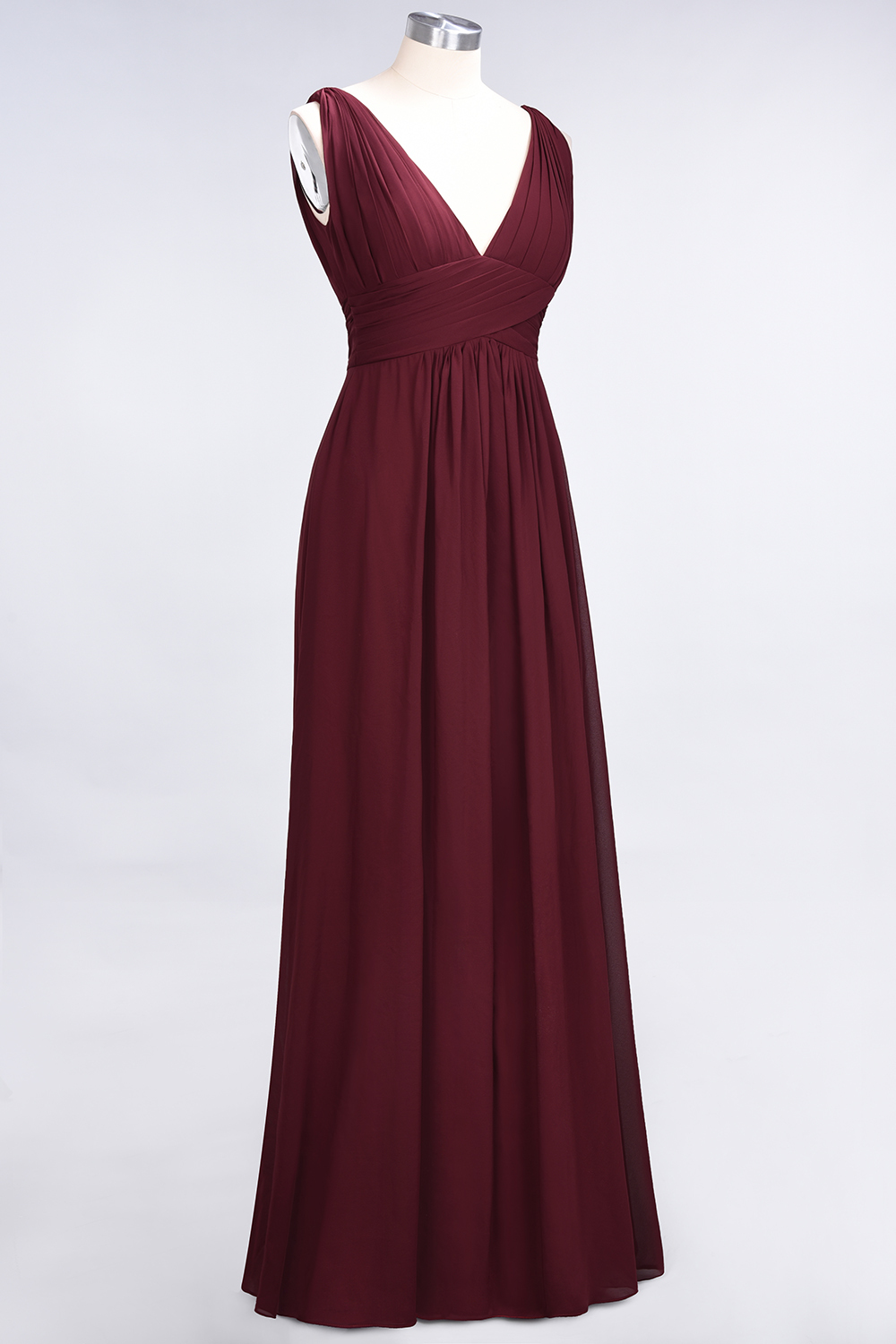 A-Line Chiffon V-Neck Sleeveless Long Bridesmaid Dress UK with Ruffle