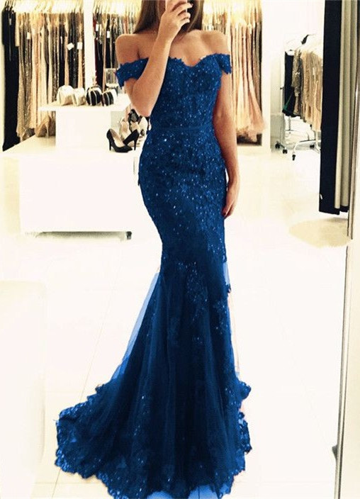 Off-the-Shoulder Prom Dress UK | Lace Appliques Evening Gowns