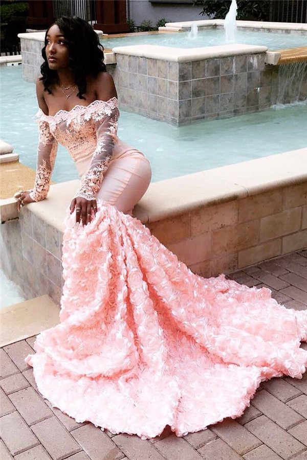 Stunning Off-the-Shoulder with Sleeves Appliques Elegant Mermaid Sweep Train Prom Dress UKes UK UK