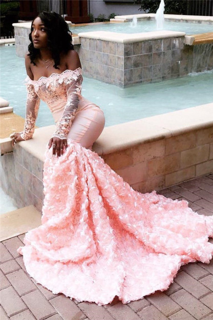 Stunning Off-the-Shoulder with Sleeves Appliques Elegant Mermaid Sweep Train Prom Dress UKes UK UK