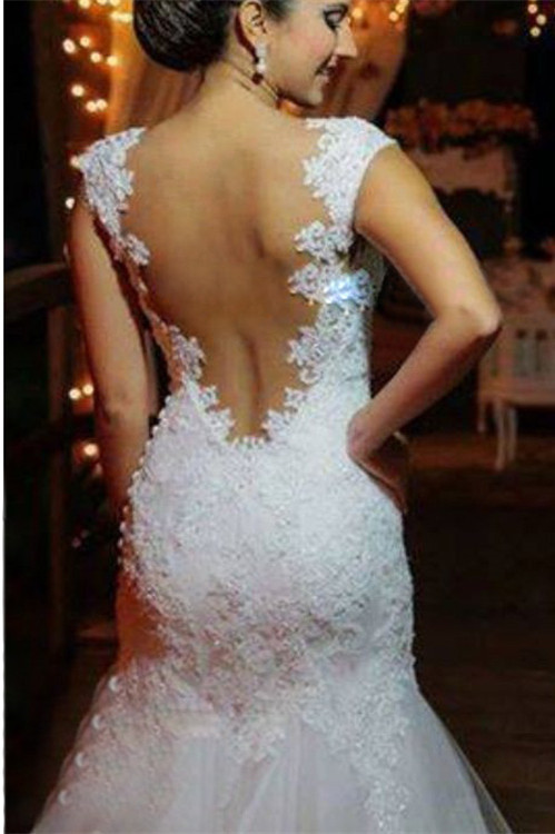 Modern Tulle Lace Appliques Sexy Mermaid Wedding Dress Sweep Train