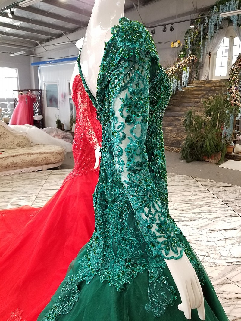 Mermaid Beads Chapel Train Long Sleeves Tulle Applique Prom Dress UK UK
