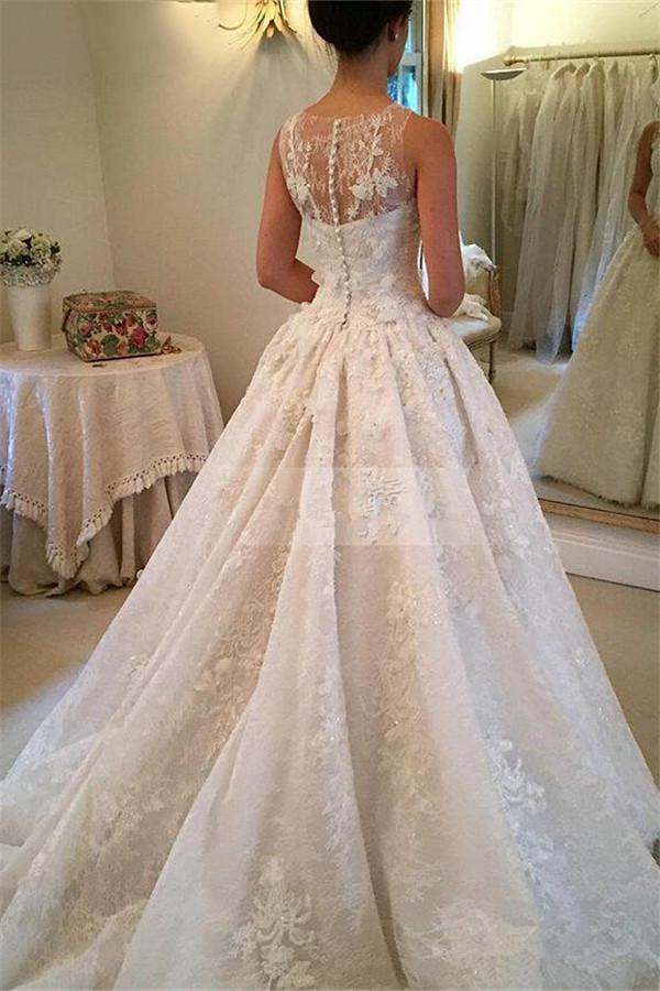 Pretty Sleeveless Appliques Wedding Dress Ball Gown Tulle Sleeveless