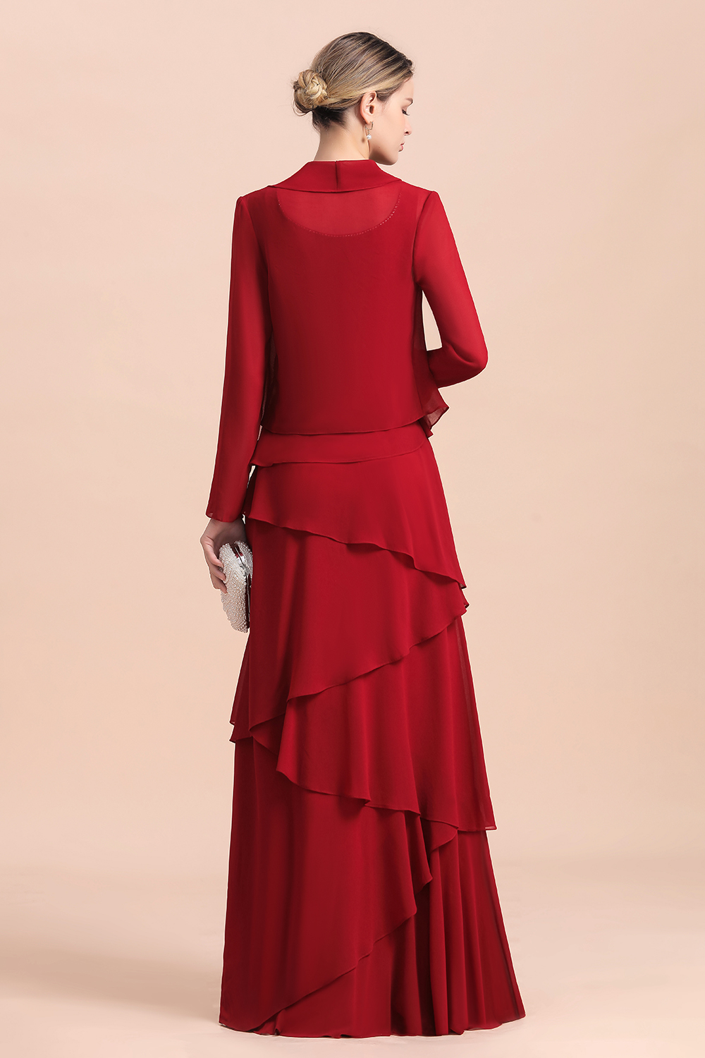 Burgundy Chiffon Mother of the Bride Dress Ruffles With Jacket