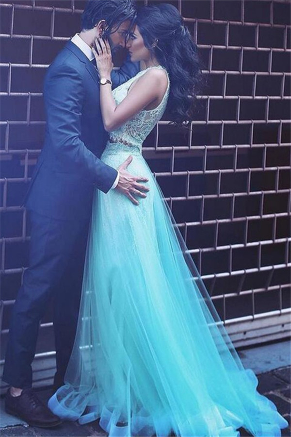 Sexy Two Piece Halter Lace Tulle Prom Dress UKes UK Keyhole Sleeveless Sexy Evening Dress UKes UK Over-skirt