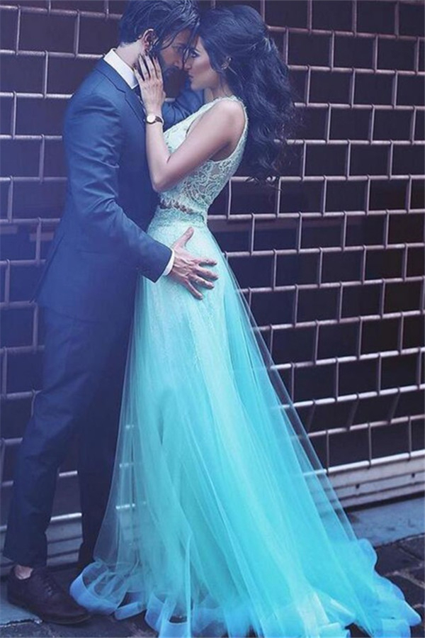 Sexy Two Piece Halter Lace Tulle Prom Dress UKes UK Keyhole Sleeveless Sexy Evening Dress UKes UK Over-skirt
