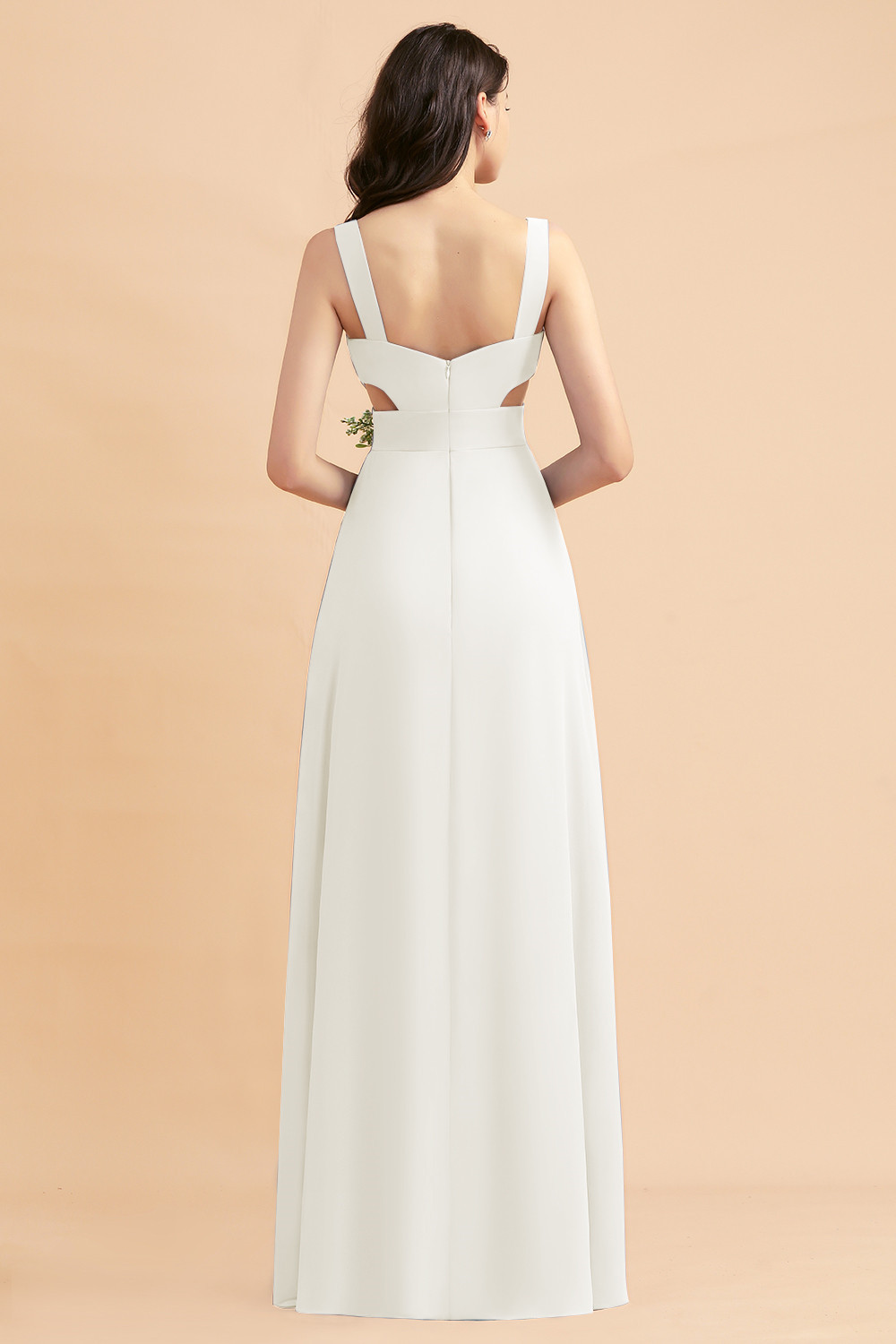 Dusty Blue Chiffon Bridesmaid Dress with Side Slit Long Wedding Guest Dress