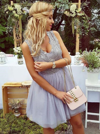 Lace Straps Short Homgcoming Dress