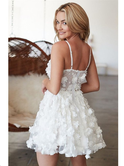 Flowers Spaghetti-Straps Homecoming Dress