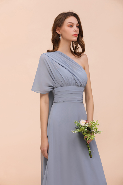 Elegant Dusty Blue Chiffon Long Bridesmaid Dress