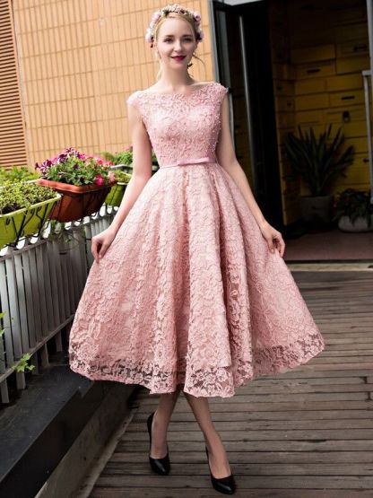 Gorgeous Beadings Lace A-Line Lace-up Tea-Length Homecoming Dress UKes UK