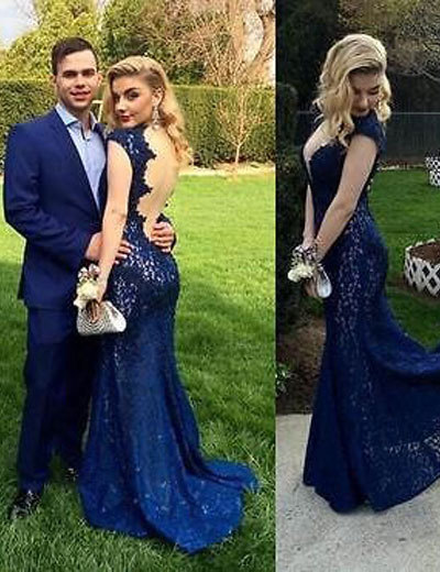 Gorgeous Dark Royal Blue Mermaid Evening Dress UKes UK Mermaid Lace Long