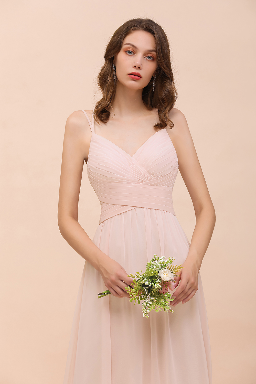 Gorgeous Pink Chiffon Bridesmaid Dresses with Straps