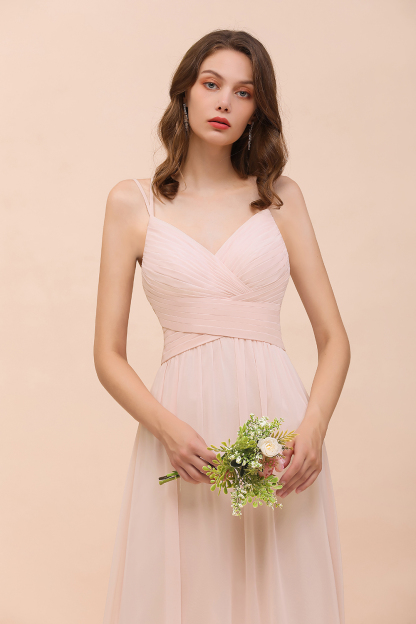 Gorgeous Pink Chiffon Bridesmaid Dresses with Straps