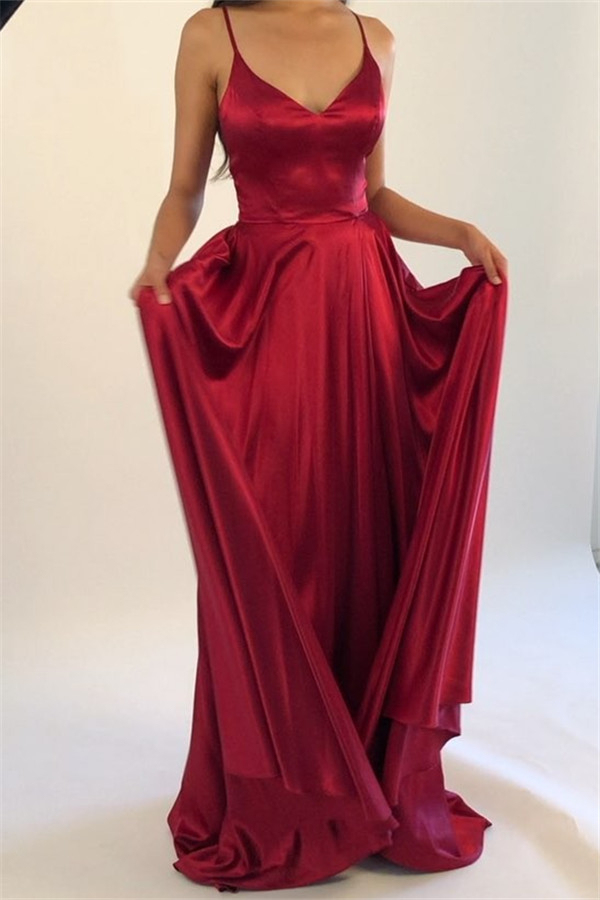 Spaghetti Strap Lace Up Prom Dress UKes UK Side Slit Sleeveless Evening Dress UKes UK