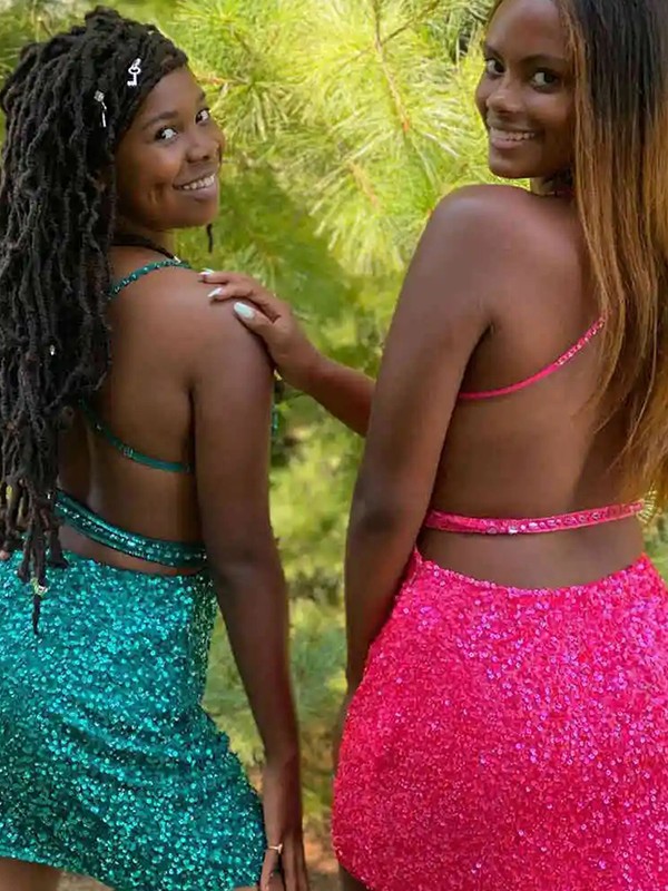 Sleeveless Glitter Sequins Short Homecoming Dresses Spaghetti Straps Party Dress
