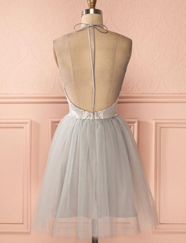 Gorgeous Halter Tulle A-Line Appliques Open Back Homecoming Dress UK