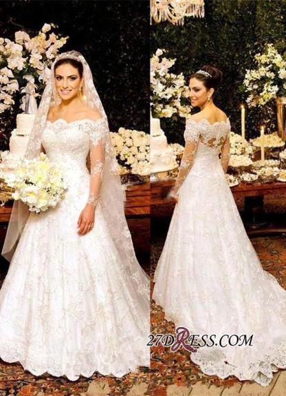 Zipper Lace Button Pretty Long-Sleeve Wedding Dress