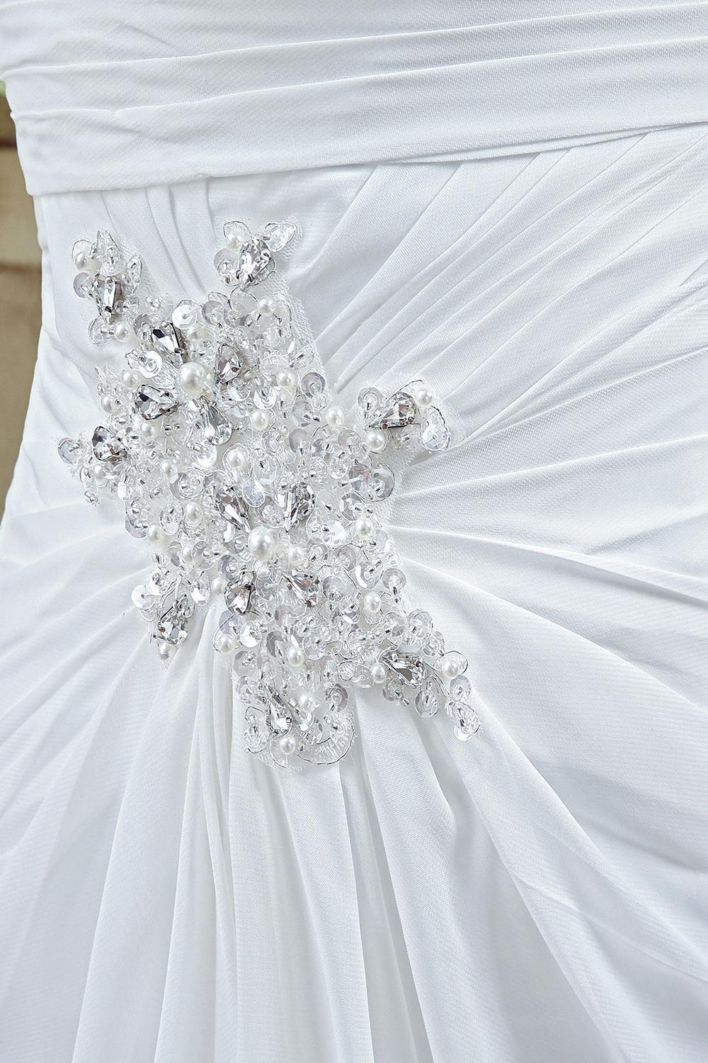 Front Split White Wedding Dress Beadss Sweetheart Sleeveless