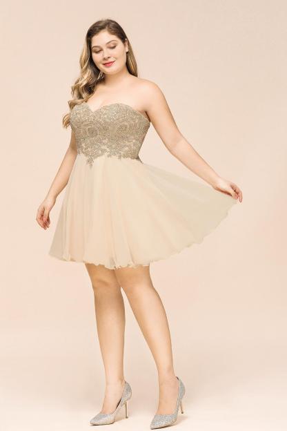 Cute Sweetheart Ruched Chiffon Mini Dress Gold Appliques Aline Short Homecoming Dress