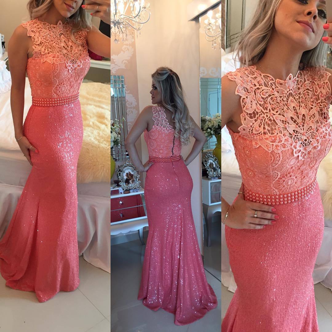 Timeless Sleeveless Lace Pearls Prom Dress UKes UK Mermaid Long Zipper Back BT0