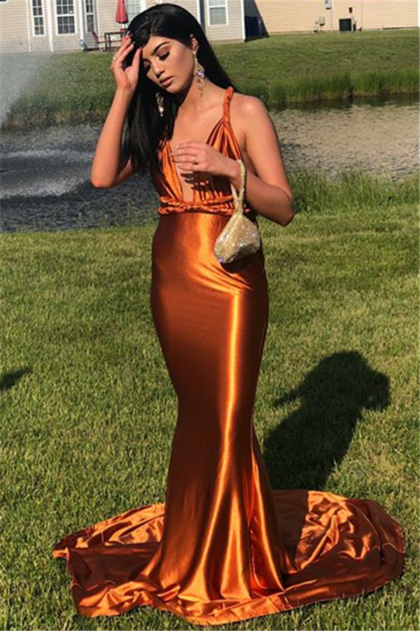 Elegant Sleeveless Spaghetti Straps Sexy V-Neck Elegant Mermaid Prom Dress UKes UK UK