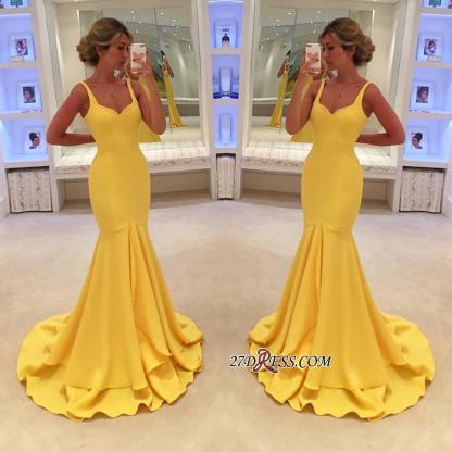 Yellow Simple Spaghetti-Straps Mermaid Prom Dress UK BA4070