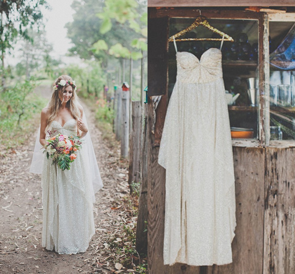 Elegant Spaghetti Strap Sleeveless Wedding Dress Floor-length Sequins-27Dress.co.uk