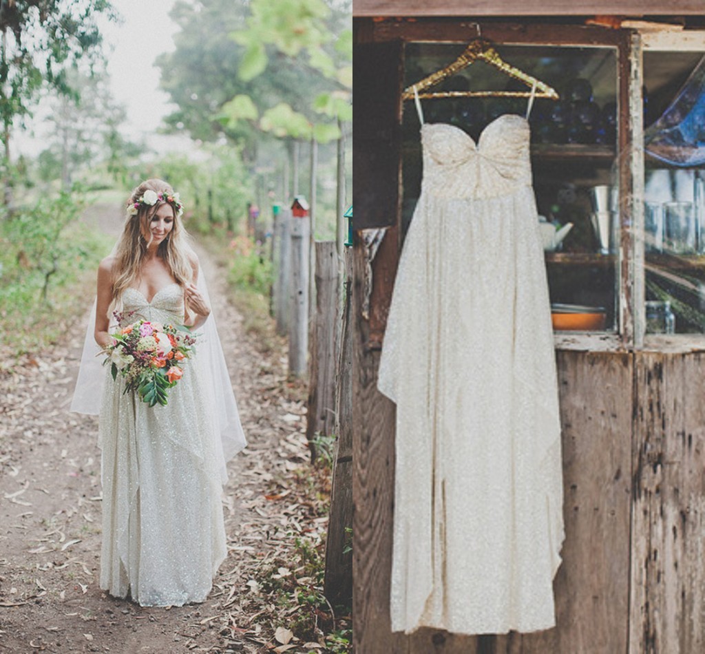 Elegant Spaghetti Strap Sleeveless Wedding Dress Floor-length Sequins-27Dress.co.uk