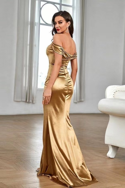 Gorgeous Off the Shoulder Split Mermaid Prom Dress With Pleated