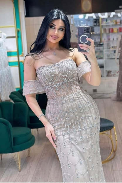 Off-the-Shoulder Crystals Mermaid Evening Dresses Floor Length