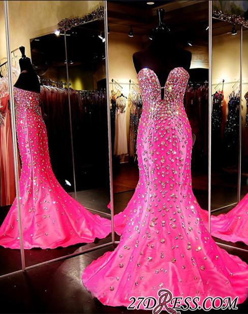 Sleeveless Sweetheart Open-Back Crystal Luxury Mermaid Prom Dress UK BA3968