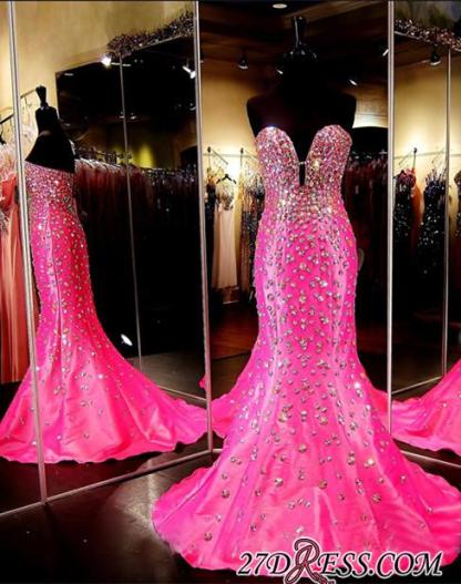 Sleeveless Sweetheart Open-Back Crystal Luxury Mermaid Prom Dress UK BA3968