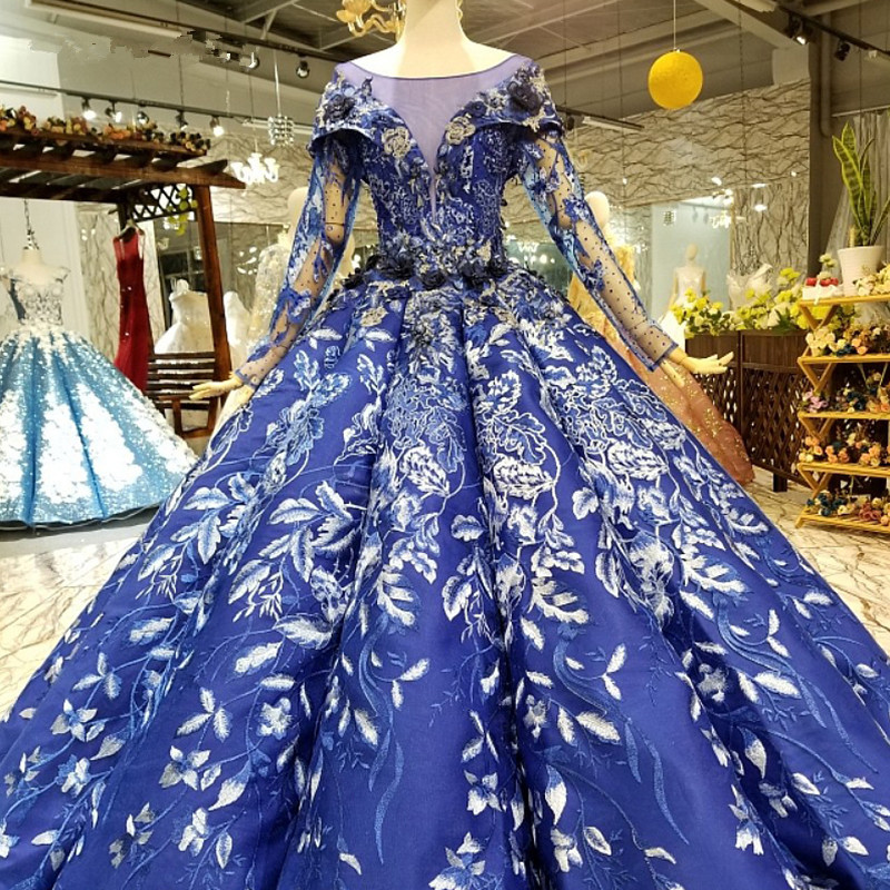 Sweep Train Long Sleeves Applique Ball Gown Long Prom Dress UK UK