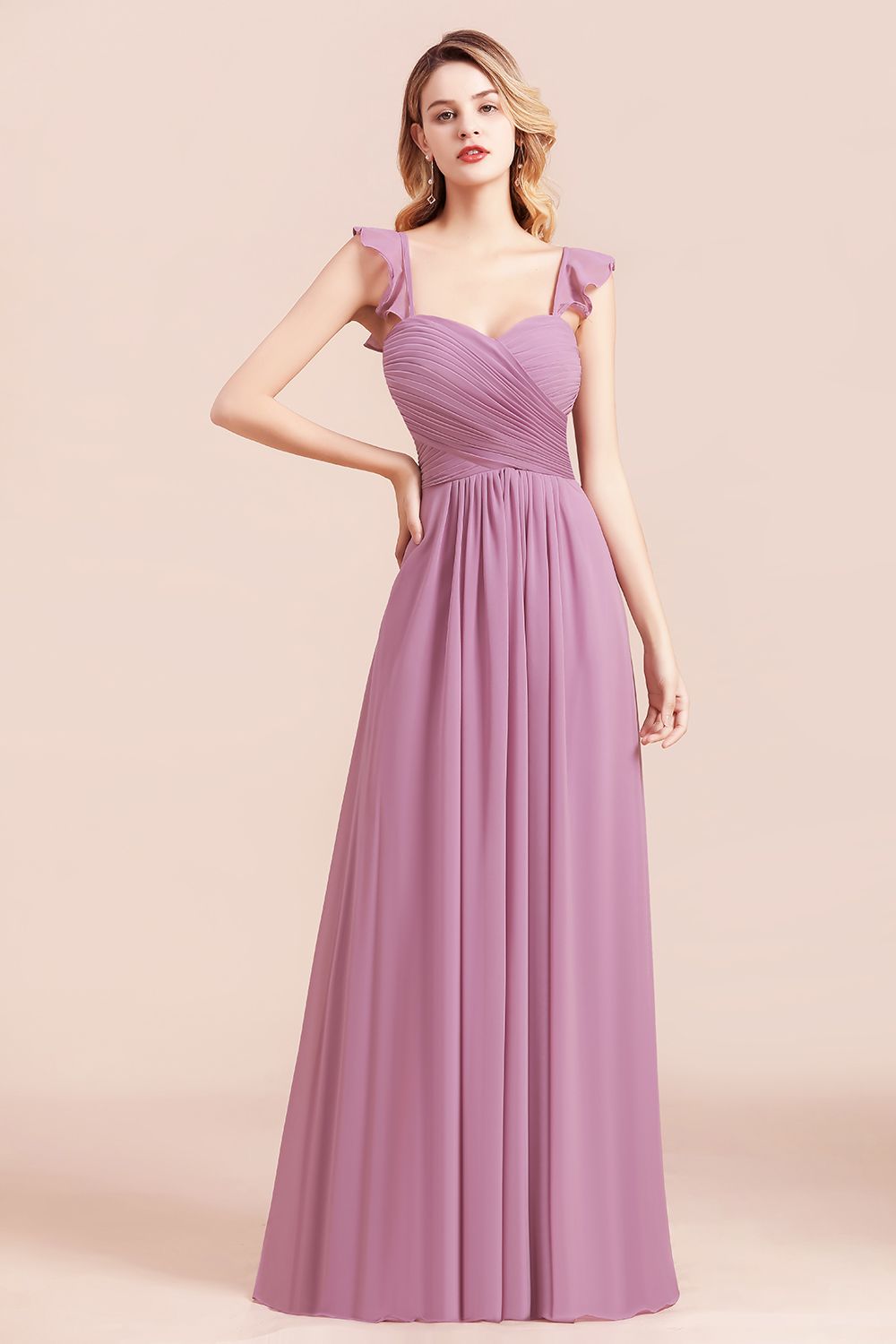 Sweetheart Wisteria Ruched Chiffon Bridesmaid Dresses with Straps