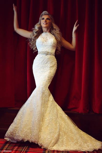 Gorgeous Lace Sexy Mermaid Wedding Dresses UK Beadss Sweep Train Bridal Gowns with Bottons