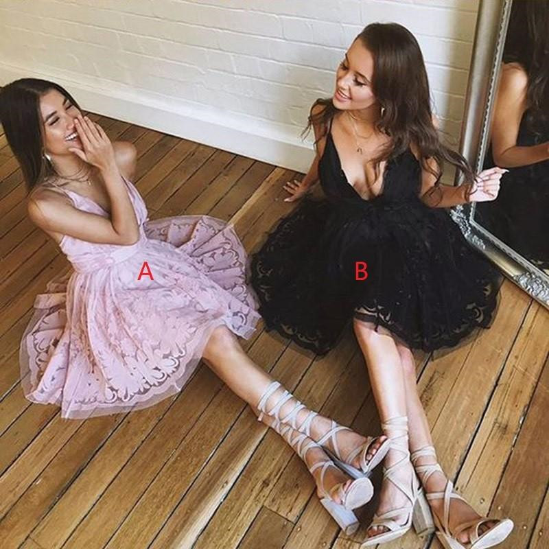 Spaghetti-Straps Appliques A-Line Mini Homecoming Dress