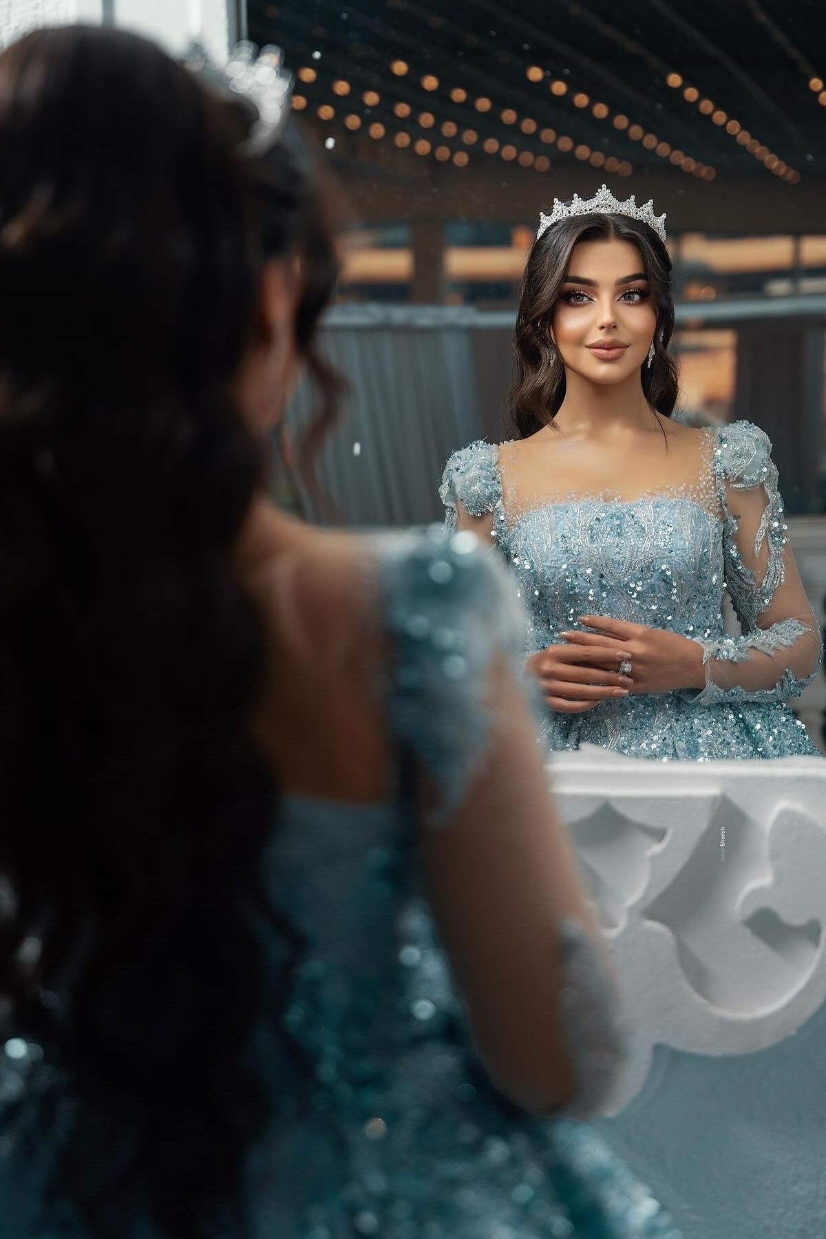 Square Neckline Sequins Princess Prom Dresses Long Sleeve