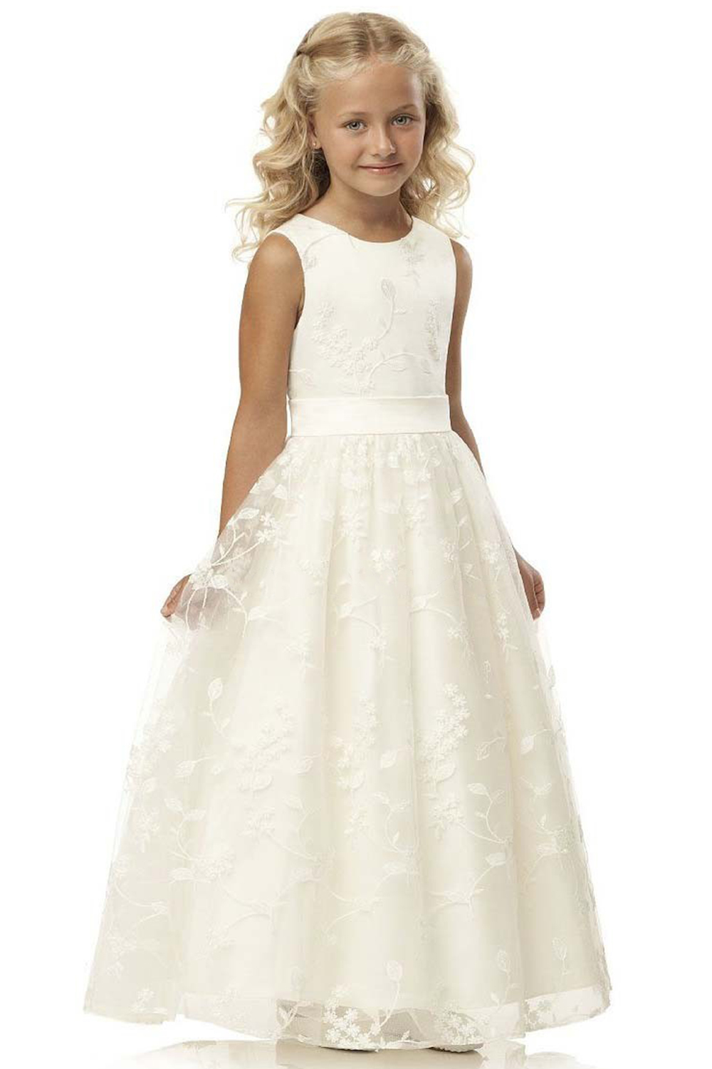 Ivory Flower Girl Dress Lace Appliques Little Girl Dress Sleeveless