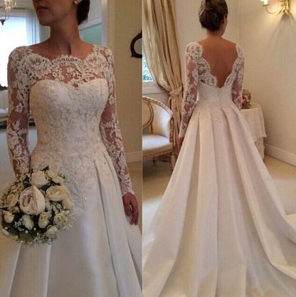 Elegant Illusion Long Sleeve Wedding Dress With Lace Appliques