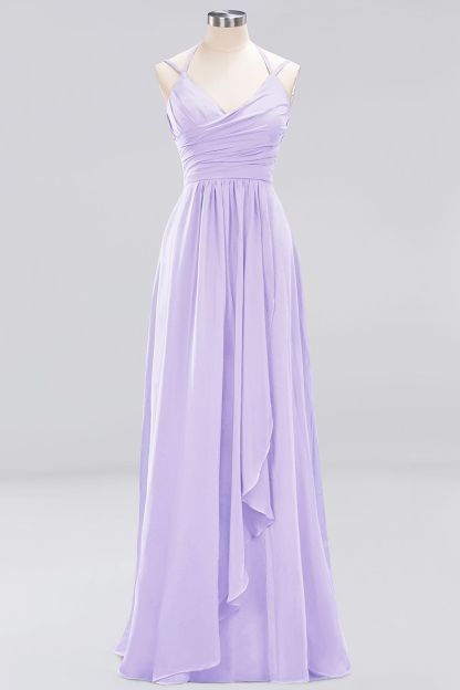 A-line Sleeveless Ruffles Chiffon Floor-Length Bridesmaid Dresses with Straps