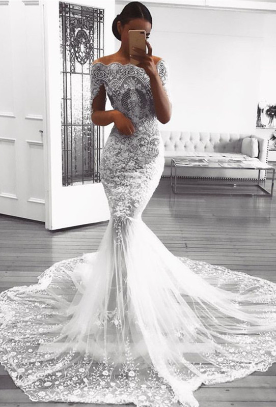 Elegant Long Sleeve Lace Wedding Dress | 2019 Sexy Mermaid Bridal Gowns On Sale-27Dress.co.uk