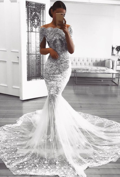 Elegant Long Sleeve Lace Wedding Dress | 2019 Sexy Mermaid Bridal Gowns On Sale-27Dress.co.uk