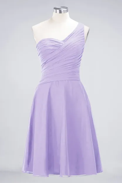 Sexy A-line Flowy One-Shoulder Sweetheart Sleeveless Short length Bridesmaid Dress UK UK with Ruffles