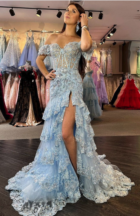 Beautiful Sweetheart Tulle Sequins Appliques Lace A-Line Prom Dresses