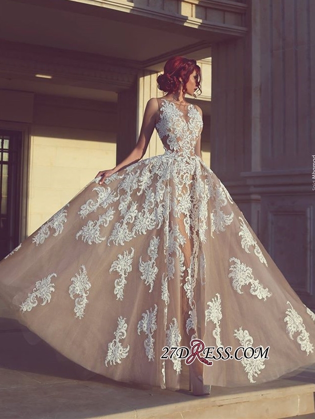 Appliques Tulle A-Line Sexy Sleeveless Evening Dress UKes UK