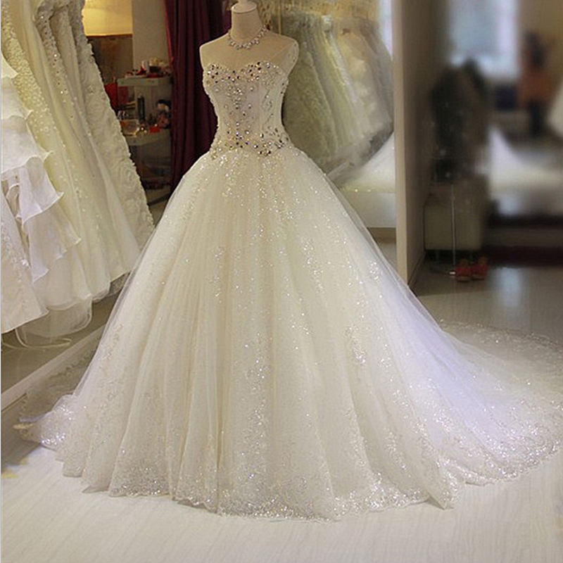New Arrival Beaded Wedding Dresses UK Sweetheart Sleeveless Lace Appliques Bridal Dresses