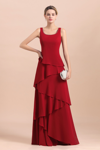 Burgundy Chiffon Mother of the Bride Dress Ruffles With Jacket